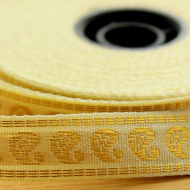 Wholesale Beige And Gold Silk Embroidery 9 Yards Lace Trim 15mm Wide Craft Ribbon, Fringing Tape, Paisley Ribbon Gifting Diwali Trimming